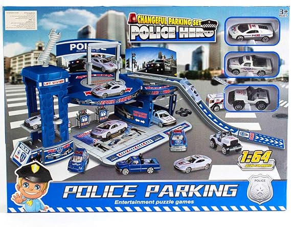 Police Parking (Garage) Track Set Toy, Multicolor, 1-64 ,Alloy Car Model