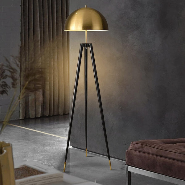 Modern Tripod Floor Lamp with Golden Dome Shade