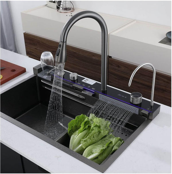 DIGITAL DISPLAY PREMIUM KITCHEN WATERFALL FAUCETS SINK SET