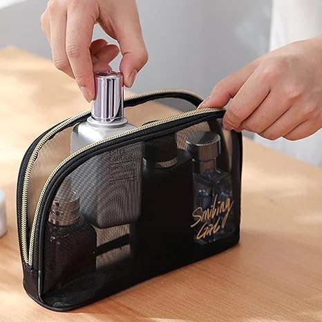 Black Mesh Cosmetic Bag Transparent Make Up Pouch Organizer