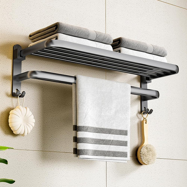 Folding Towel Rack with Shelf and Hooks