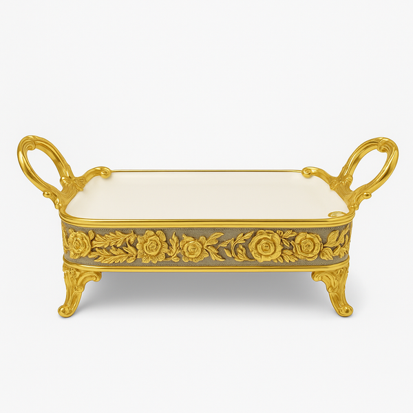 Luxury Gold Floral Serving Tray with Ornate Handles