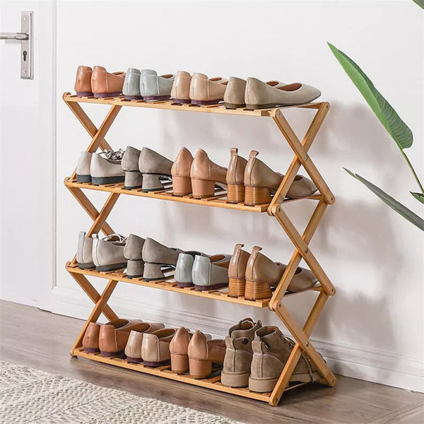 Wooden 4 Layer Shoe Rack Folding