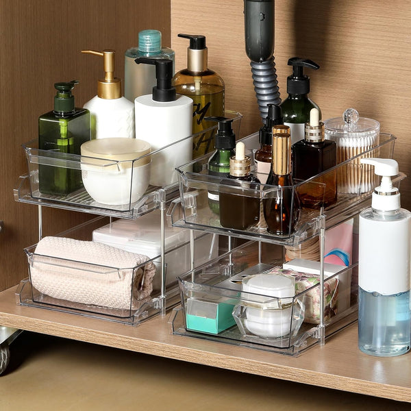 2-Tier Clear Sliding Drawer Organizer for Bathroom Vanity