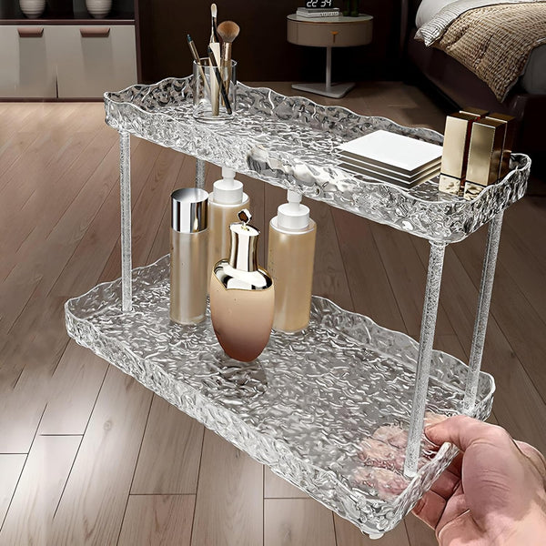 “Luxury Double Layer Crystal Acrylic Storage Rack – Makeup & Skincare Organizer for Vanity and Bathroom”