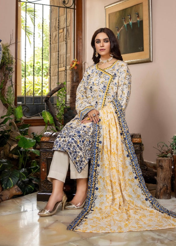 Zesh embroidered 3pc printed cutwork dupata UNSTICHED