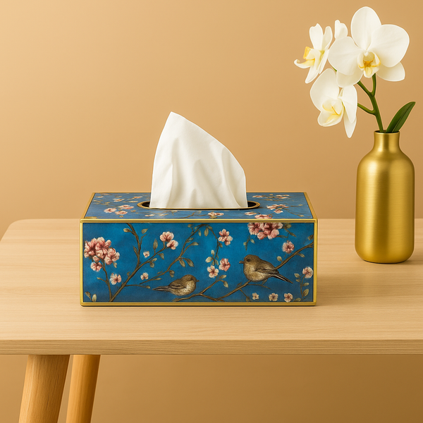 Elegant Blue Floral Tissue Box for Dining & Living Spaces