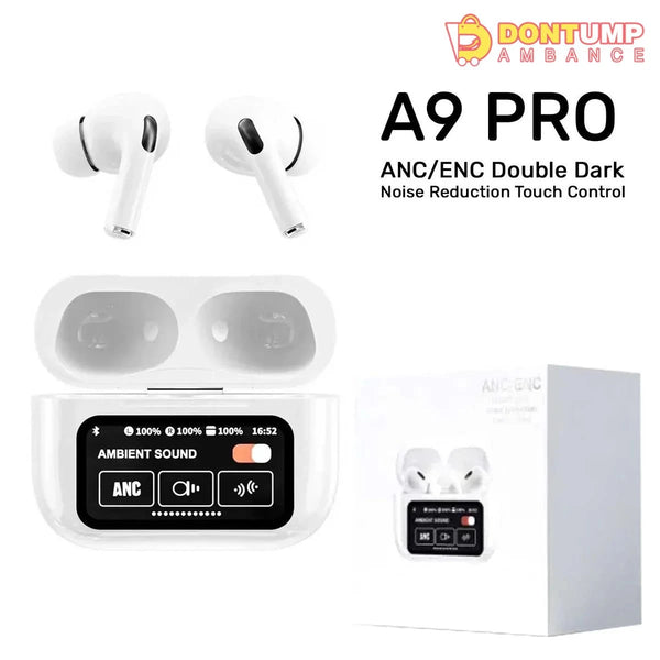White A9 Pro Airpods  ANC/ENC Touch Screen Display Wireless Earbuds