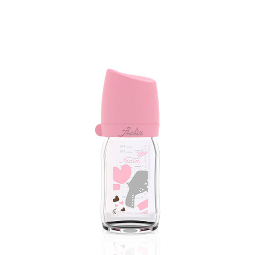 Farlin Wide-Neck Glass Feeding Bottle 160ml – Pink -AB-32009