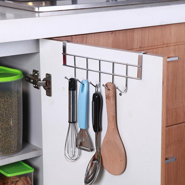 Kitchen Bathroom Stainless Steel 5 Hook Clothes Door Hanger