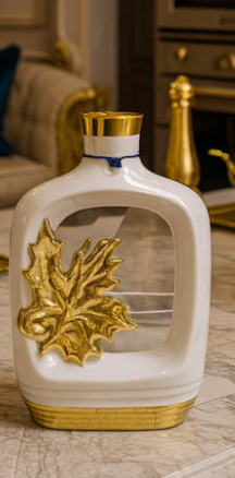 Elegant Ceramic Decorative Vase with Golden Leaf Accent