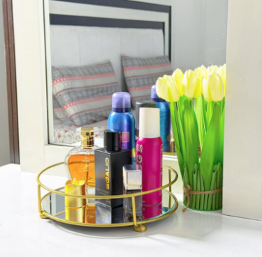 Glassy Golden Vanity Display with Mirror 