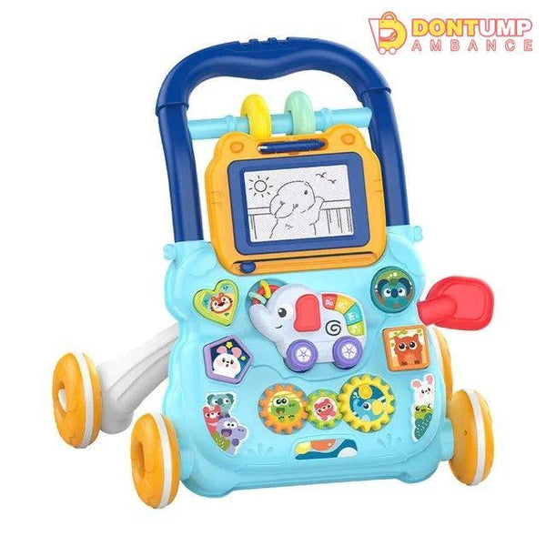 Huanger Baby Walker With Drawing Board Dazzling Lights And Music - Blue