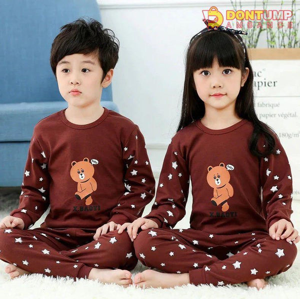 Brown Star Bear Print Kids Night Suit Baby &amp; Baba