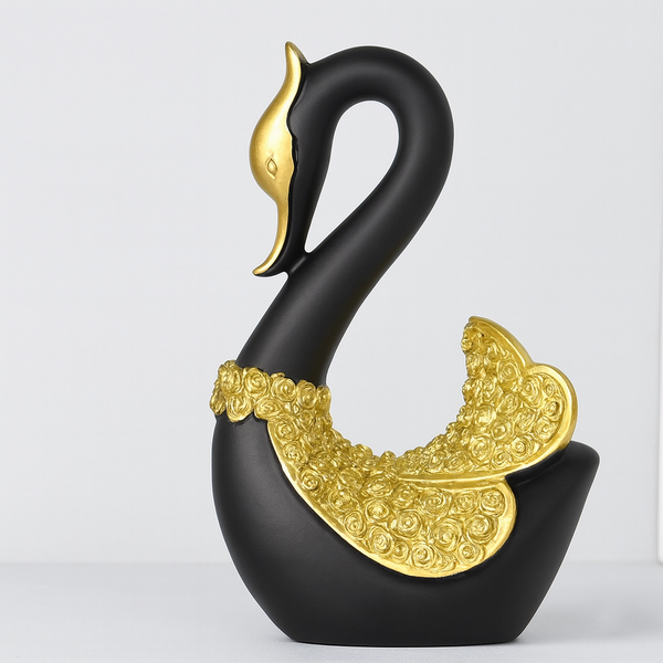 "Elegant Black & Gold Swan Couple Figurines – Luxury Home Decor"