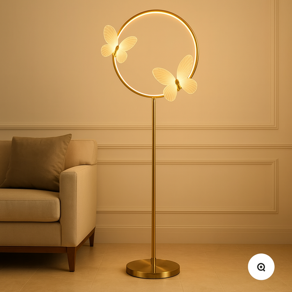 Modern Butterfly LED Floor Lamp – Elegant Golden Ring Design for Living Room Décor"