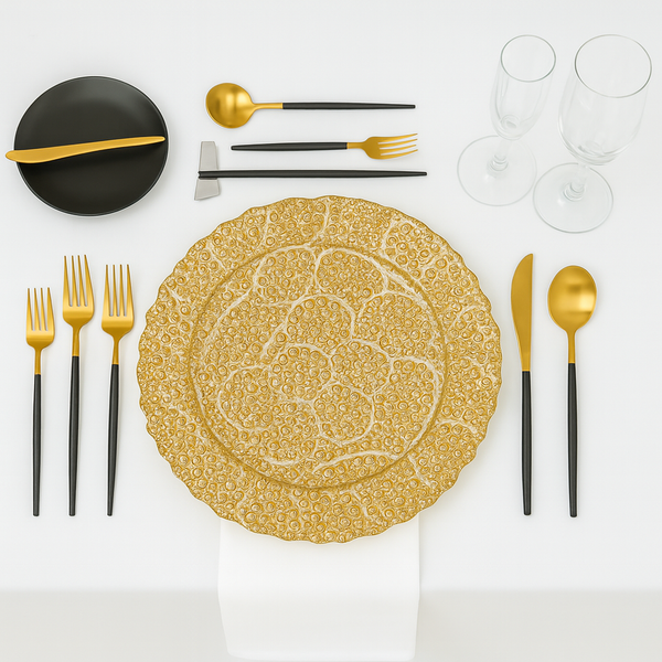 Luxury Decorative Charger Plate – Golden Embossed Design (33x33 cm)