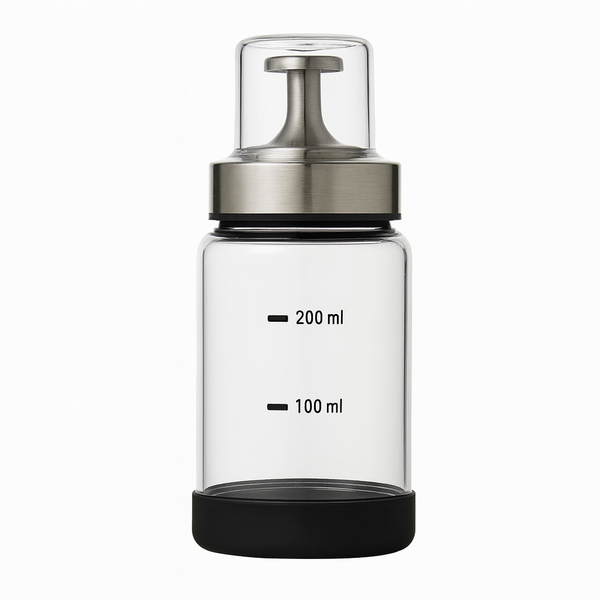 “200ml Glass Oil Dispenser Bottle with Stainless Steel Pump – Precise Measurement for Kitchen Use”