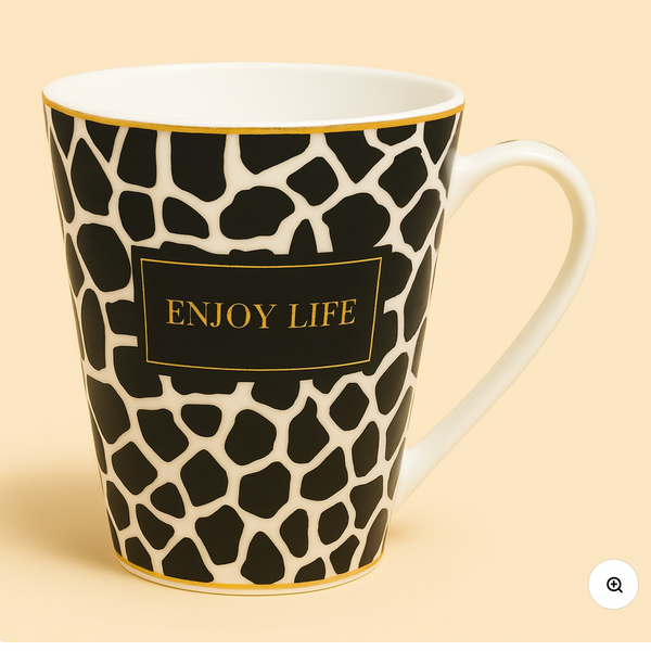Luxury Black & White Animal Print Mug with Golden Accent