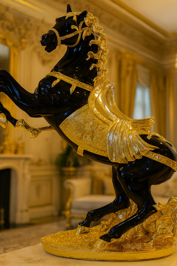 Luxury Black & Gold Rearing Horse Sculpture – Royal Home Decor Statement Piece"