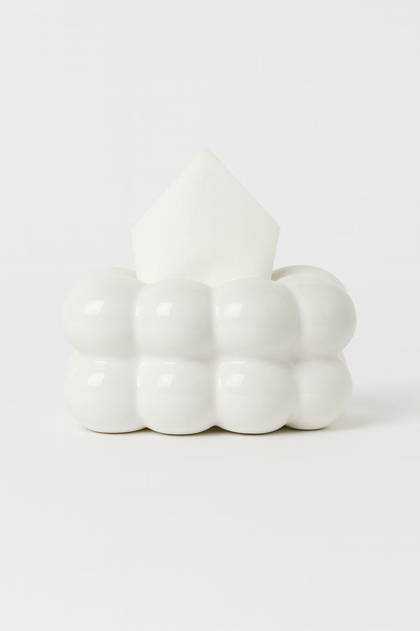 Luxury Cloud-Inspired Ceramic Tissue Holder – Elegant White Finish for Modern Living Rooms