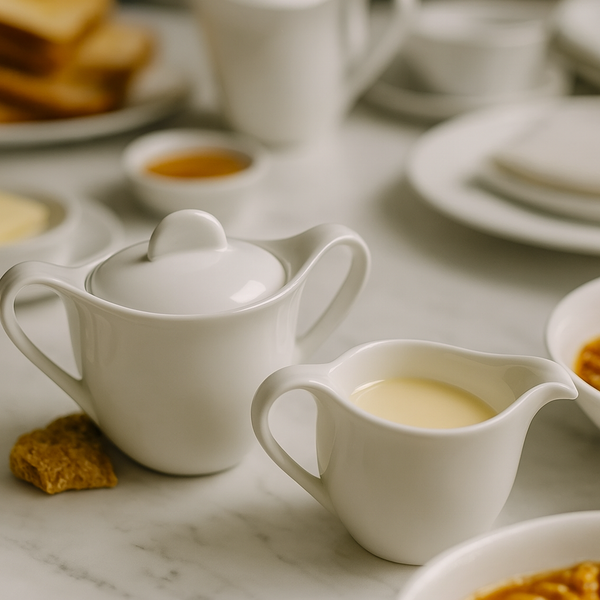 Classic White Ceramic Sugar & Creamer Set – Elegant Tableware for Breakfast & Tea Time