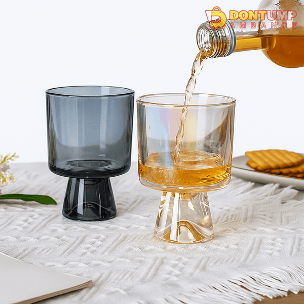Modern Pedestal Drinking Glass Set – Smoky & Iridescent Finish