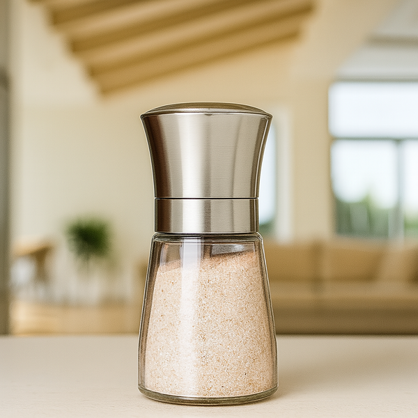 Stainless Steel & Glass Salt Grinder – Adjustable Coarseness Manual Mill for Himalayan Pink Salt or Pepper