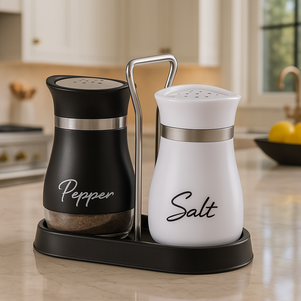 Elegant Salt and Pepper Shaker Set with Stand – Ceramic Dispensers with Stainless Steel Lid for Kitchen & Dining Table          Ask ChatGPT