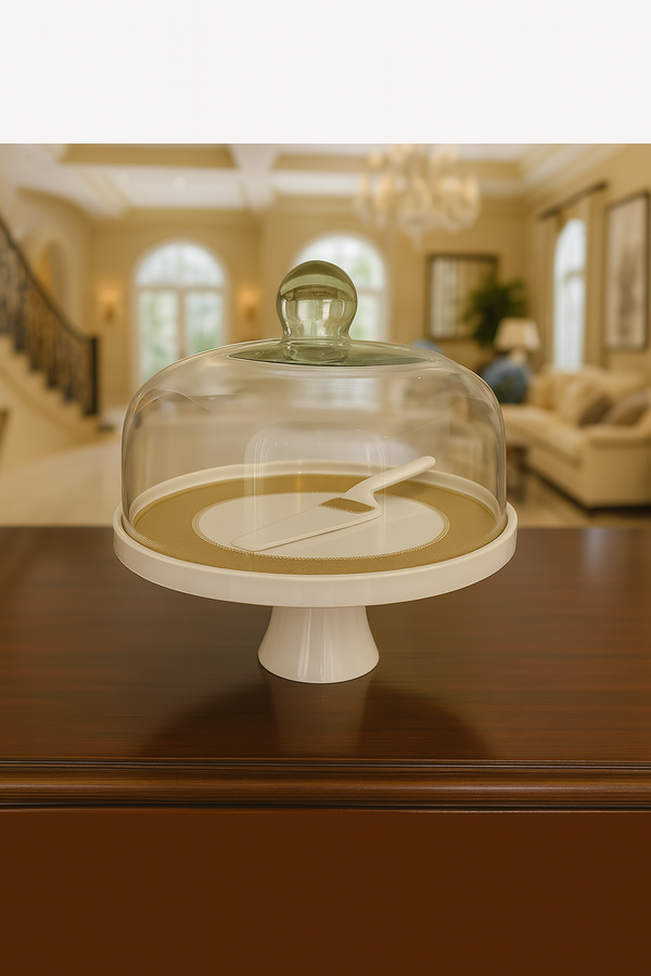 Elegant Glass Cake Stand with Dome Cover and Server – Perfect for Display and Storage