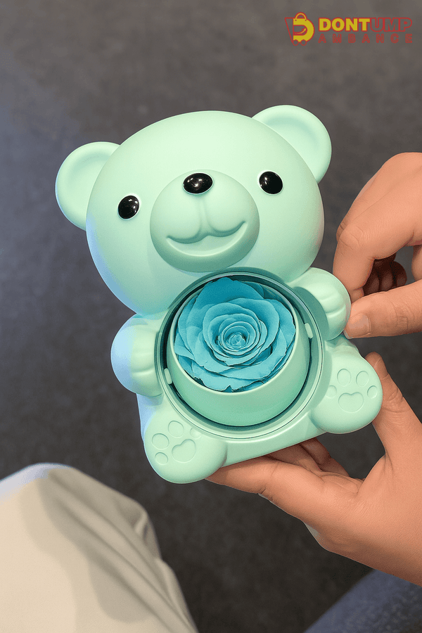 Teddy bear box"Mint Teddy Blossom Box – Eternal Rose Gift Surprise