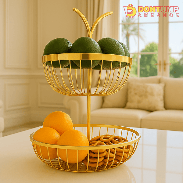 Luxury 2-Tier Gold Fruit Basket StandL