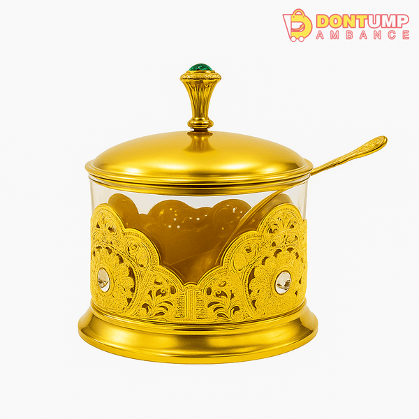 Luxury Gold Sugar Bowl with Spoon – Vintage Design
