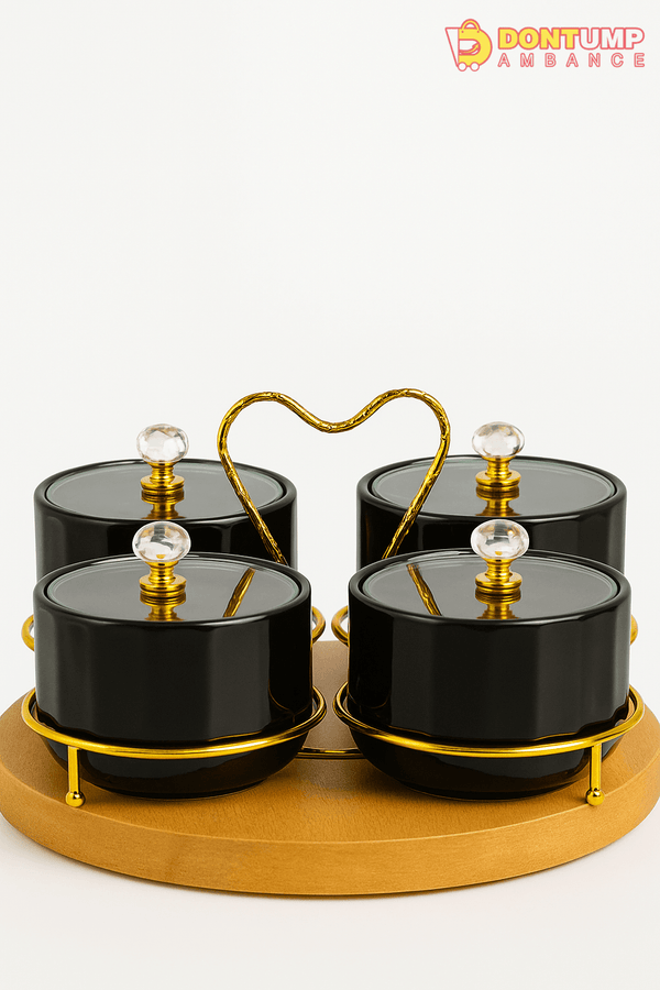 Luxury Black Ceramic Spice Jar Set with Golden Handle – Elegant Kitchen Storage