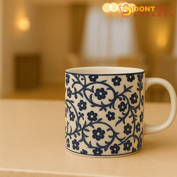Elegant Blue Floral Ceramic Mug – Classic Vintage Style Coffee Cup