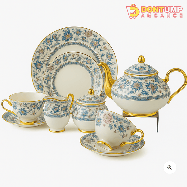Luxury Floral Fine Bone China Dinner & Tea Set – 10-Piece Gold Trim Porcelain Collection