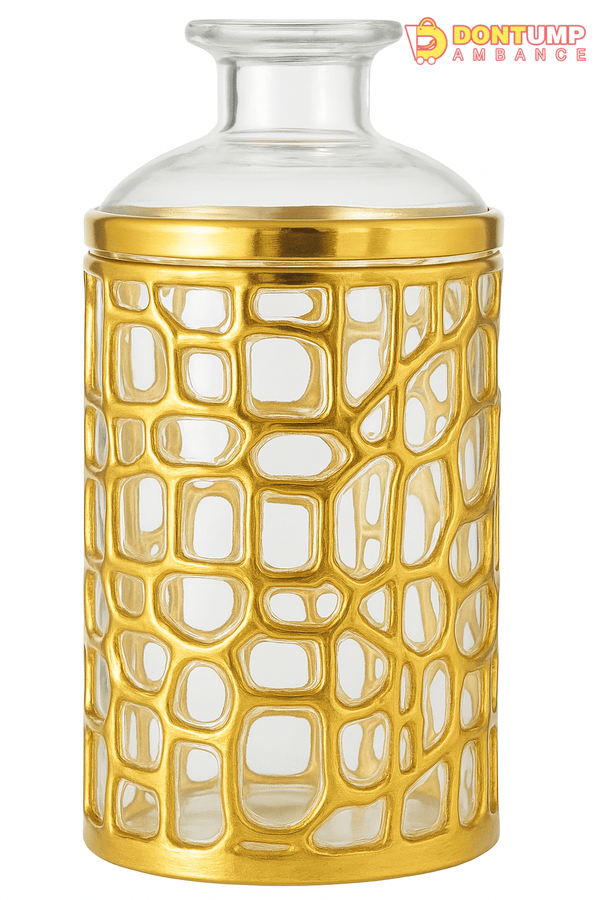 Luxury Glass Jar with Decorative Gold Cage – Elegant Kitchen & Home Storage Container