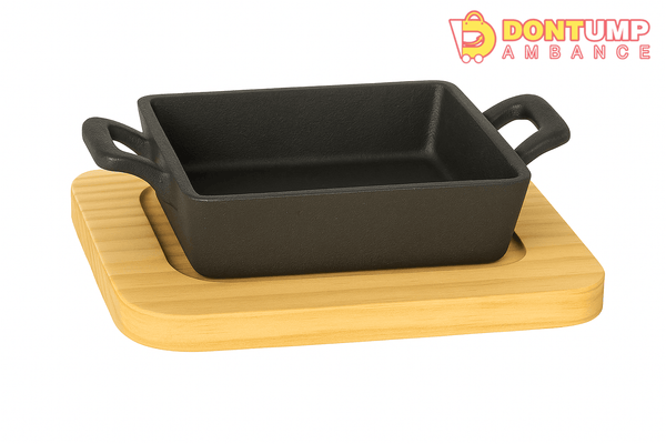 Mini Cast Iron Baking Dish with Wooden Base – Oven-to-Table Serveware