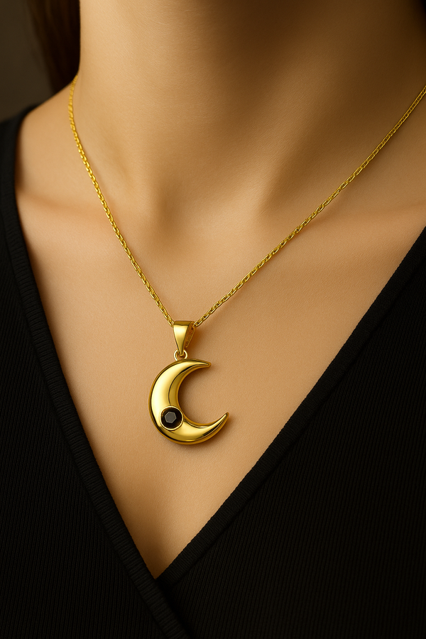 Gold Crescent Moon Pendant Necklace