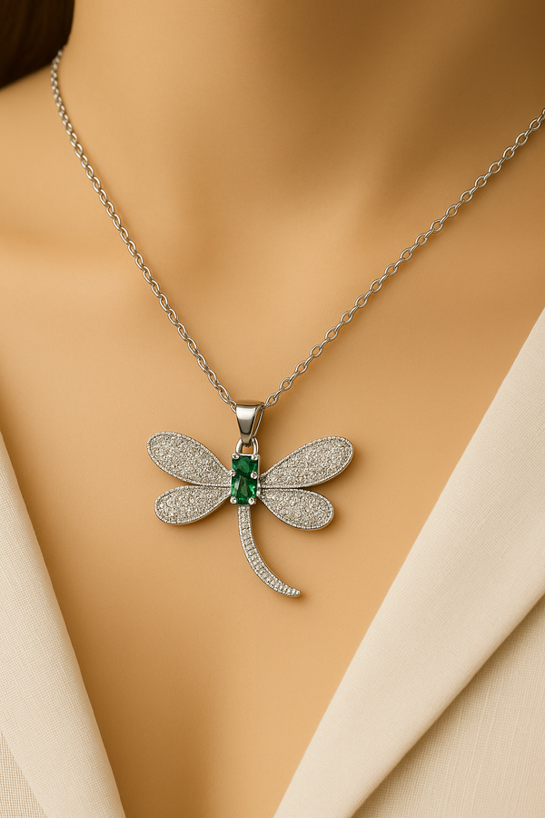 Elegant Silver Dragonfly Pendant Necklace