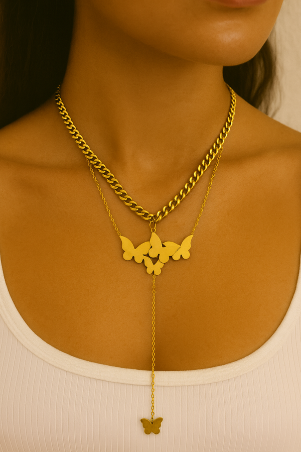 "Elegant Layered Gold Butterfly Necklace for Women – Statement Fashion Jewelry"