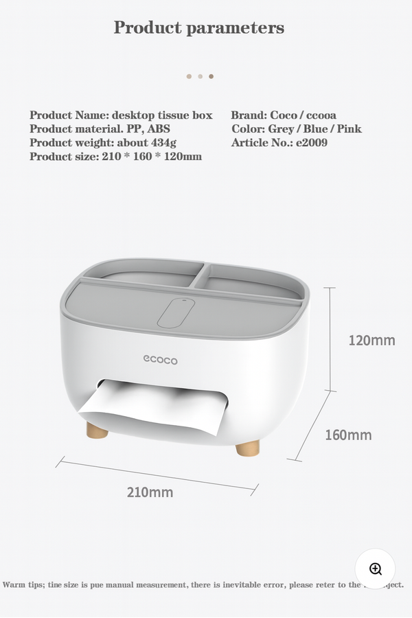 ECOCO Multifunctional Desktop Tissue Box with Storage Compartments