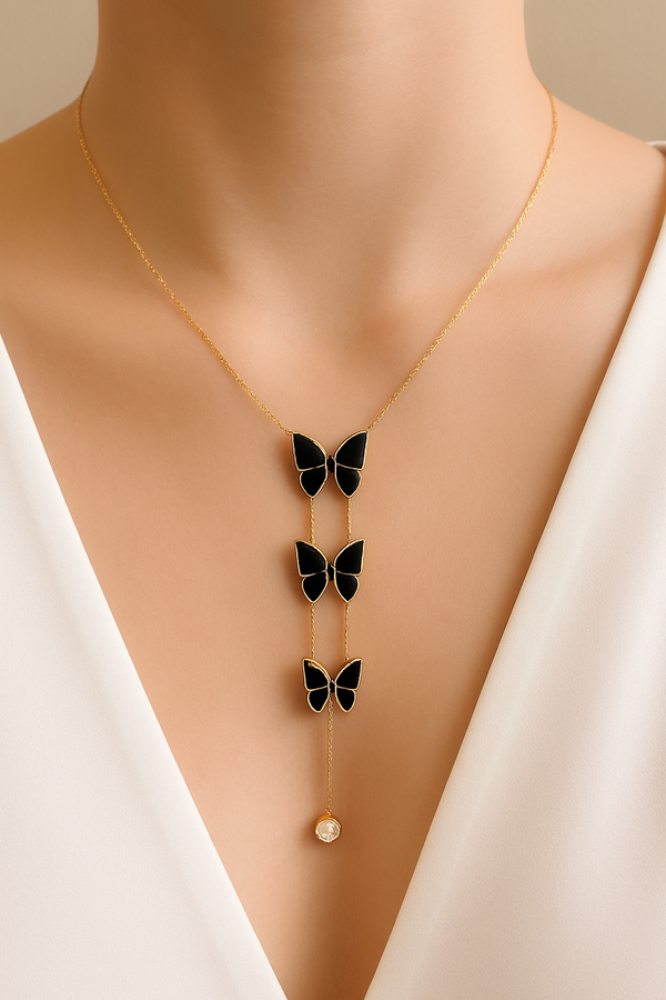 Elegant Triple Butterfly Pendant Necklace