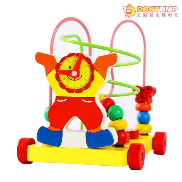 Cute Clown String Round Beads Maze Kids Wooden Walker Push Car Toy