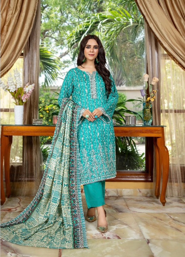 Zesh embroidered 3pc printed cutwork dupata UNSTICHED