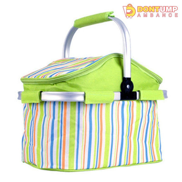 Foldable Camping Insulated Picnic Bag Strips Design (Green)