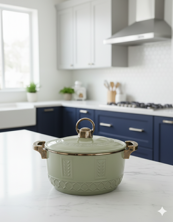 Embossed Ceramic Stockpot with Gold-Tone Accents (Luxury Cookware)