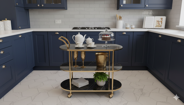 Glamorous Black Marble and Gold Bar Cart
