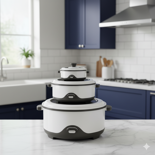 Modern 3-Piece Insulated Casserole Set (White & Grey)
