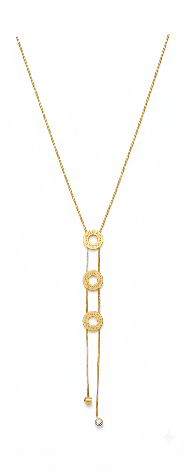 Golden Lariat Necklace on Young Model